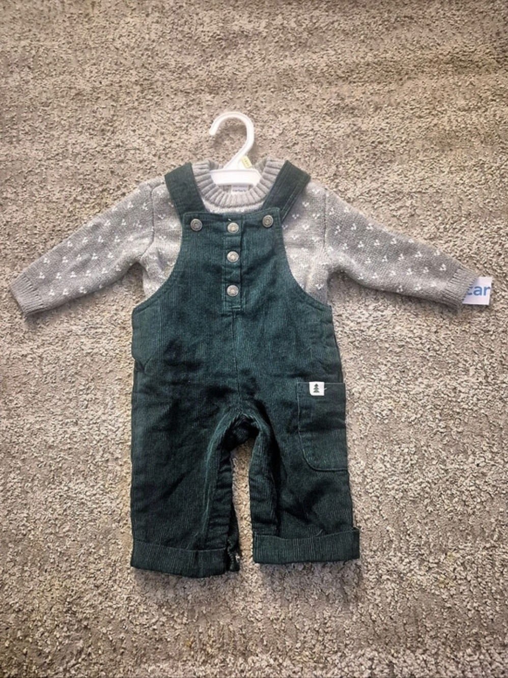 Carter's Baby Green & Gray Overalls 3M New With Tags